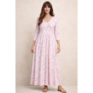 Chaps A Line Delicate Floral Print Maxi Dress Size Medium Pink white Spring NWT